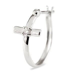 フープ ピアス メンズ クロス 片耳 ゴールド ダイヤモンド 十字架 10k リング フープピアス ホワイトゴールドk10 10金 シンプル ジュエリー 普段 使い 【最短発送】