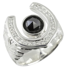 リング ゴールド ブラックダイヤモンド 一粒 ダイヤ 指輪 10k ホワイトゴールドk10 ハワイアンジュエリー 馬蹄 ホースシュー シンプル 人気 ユニセックス 男女兼用