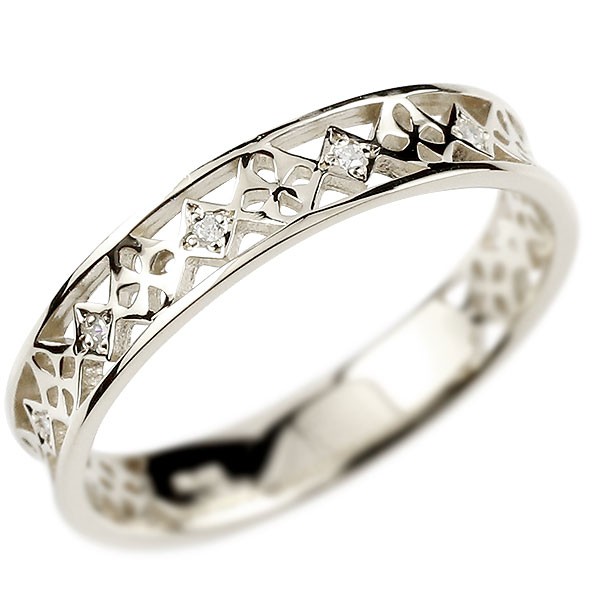 端正な透かし文様が美しい ダイヤモンドリング リング ホワイトゴールドk18 ダイヤモンド ピンキーリング ダイヤ 指輪 透かし 18金 宝石 送料無料 LGBTQ ユニセックス 男女兼用