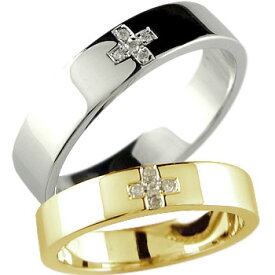 結婚指輪 プラチナ イエローゴールドk18 ペアリング ゴールド ダイヤモンド ダイヤ マリッジリング クロス 18金 リング カップル 人気 シンプル 2本セット プレゼント 18k 2個セット 結婚式 記念日 誕生日 2本セット ブライダル ウエディング 普段使い
