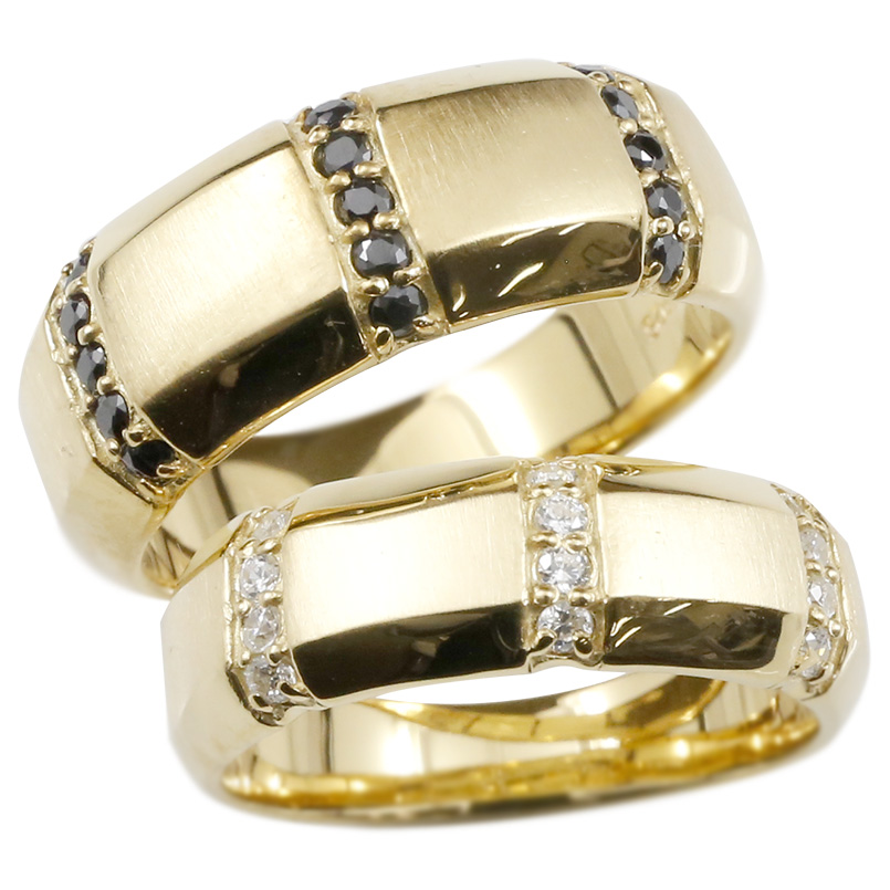 生まれのブランドでペアリング カップル 2個セット 結婚指輪 イエローゴールドk10 ダイヤモンド ブラックダイヤモンド 指輪 幅広 太め つや消し 10金 ダイヤ マリッジリング リング LGBTQ 男女兼用 ファッションリング 大人 プレゼント ギフト 人気 普段使い