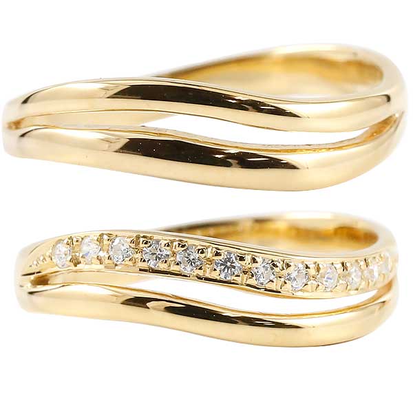 ペアリング 結婚指輪 ゴールド マリッジリング ダイヤモンド イエローゴールドk18 18金 ダイヤ カップル メンズ レディース LGBTQ 男女兼用 2本セット プレゼント 18k 2個セット