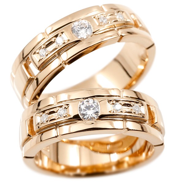 ペアリング カップル 2個セット ピンクゴールドk18 ダイヤモンド エンゲージリング ダイヤ 指輪 幅広 太め ピンキーリング マリッジリング 婚約指輪 18金 宝石 送料無料 人気 ウェディング プレゼント 18k 結婚式 記念日 誕生日