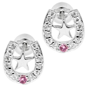 ピアス レディース プラチナ シンプル ダイヤモンド ダイヤ ピンクサファイア 馬蹄 ホースシュー スター 星 スタッドピアス 蹄鉄 バテイ 宝石 両耳 可愛い おしゃれ 可憐 人気 普段使い