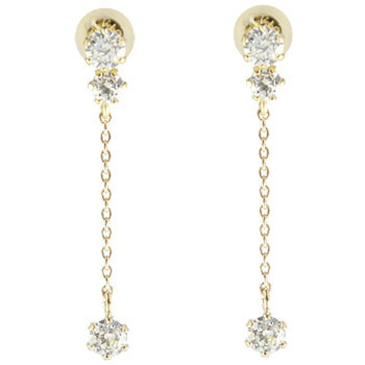 楽天市場】18金 ピアス ダイヤモンド ロングピアス スリーストーン 