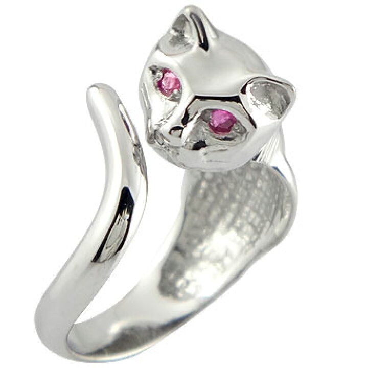 ピンキーリング 猫 ルビー プラチナ リング 指輪 7月誕生石 ストレート 送料無料 Lgbtq 男女兼用 期間限定お試し価格