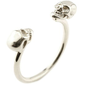 ドクロ フォークリング 指輪 フリーサイズ ピンキーリング シルバー 髑髏 スカル sv925 男女兼用 人気