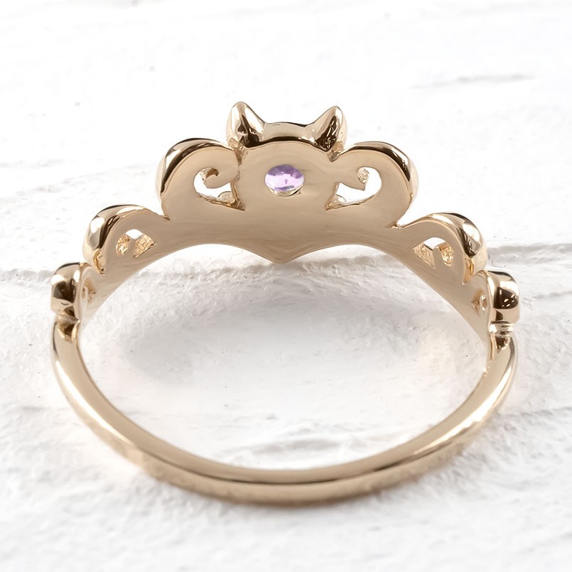 ゴールド リング レディース ピンクサファイア 猫 指輪 ピンクゴールドk10 ティアラ リボン 婚約指輪 エンゲージリング ピンキーリング 女性  ネコ 送料無料 | ジュエリー工房アトラス
