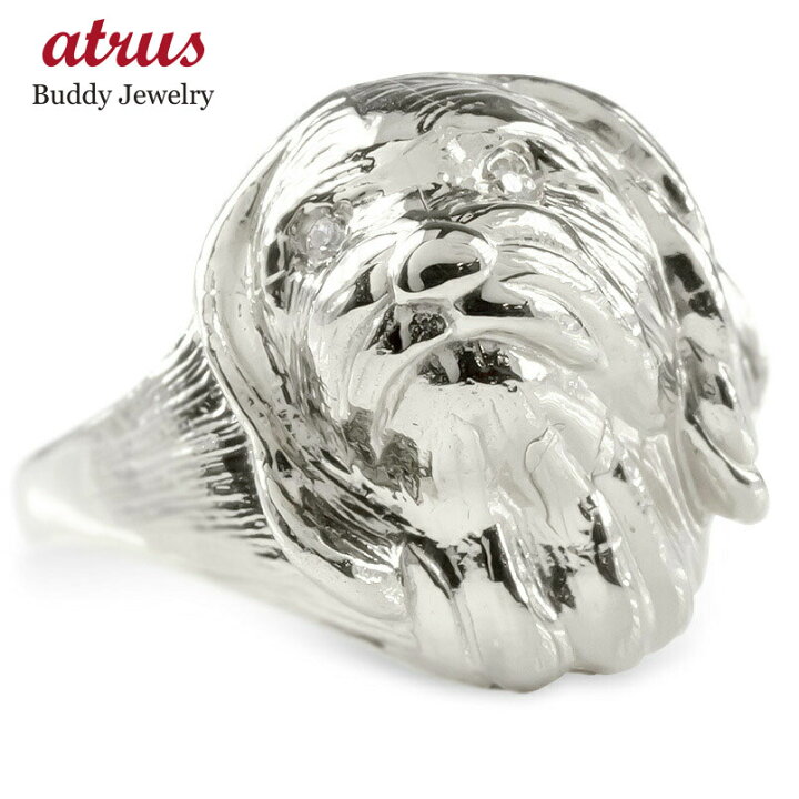 楽天市場 ポイント10倍 セール 婚約指輪 ゴールド リング シーズー ダイヤモンド ダイヤ レディース 指輪 10k ホワイトゴールドk10 ピンキーリング 犬 ドッグ 動物 アニマル 女性 送料無料 人気 ジュエリー工房アトラス