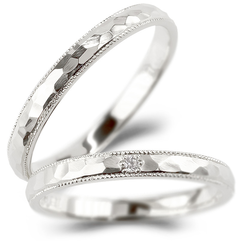 ペアリング プラチナ 結婚指輪 マリッジリング ダイヤ ダイヤモンド 指輪 pt900 ダイヤ ミル打ち ロック仕上げ 槌目 槌打ち リング カップル 2本セット 送料無料 プレゼント 2個セット 結婚式 記念日 誕生日