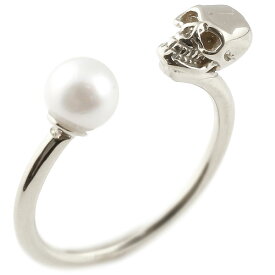 ドクロ パール 指輪 ピンキーリング 真珠 フォーマル シルバー 髑髏 スカル sv925 人気 ユニセックス 男女兼用