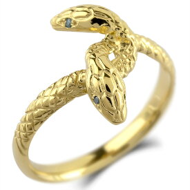10金 ゴールド リング メンズ ブルーダイヤモンド 指輪 蛇 双頭 スネークリング ゴールドイエローゴールドk10 幅広 ピンキーリング お守り ヘビ 男性 シンプル 人気 シンプル ファッションリング