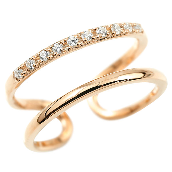 10金 リング 指輪 婚約指輪 ピンキーリング 指輪 ダイヤモンド ピンクゴールドk10 エンゲージリング 2連リングフリーサイズリング フリスタ 人気 プレゼントギフト シンプル ファッションリング ジュエリー 記念日 大人 おしゃれ 普段使い