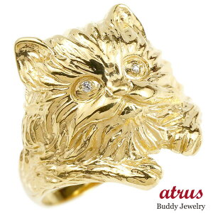 10金 リング ダイヤモンド 猫 指輪 シンプル イエローゴールドk10 エンゲージリング 幅広 ピンキーリング 婚約指輪 宝石 ねこ ネコ レディース 人気 プレゼント ギフト ファッションリング ジ