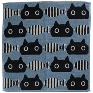 アツコマタノ <MEMEとお魚> 3重ガーゼハンカチ 日本製 今治タオル Atsuko Matano カラフル ギフト 黒猫 ねこ 魚 個性的 またのあつこ