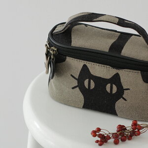 アツコマタノ <インテリア猫 バニティケース(ポーチ)> ギフト 日本製 Atsuko Matano シック メイクポーチ ねこ 個性的 シンプル ベージュ プレゼント 贈り物 黒猫 インテリア猫シリーズ コ