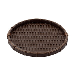 PPラタン 丸型 浅ざる 濃茶 30型 RT-300-DB 010DRT30 直径300xH30mm【竹風 籠 カゴ 食器洗浄機対応 衛生的 和カフェ 天ぷら 和菓子 和食 調理器具 プロ仕様 生鮮・鮮魚・青果・精肉にも!】