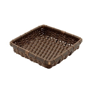 PPラタン 角型 深ざる 濃茶 30型 OB-300-DB 010DOB30 300x300xH60mm【竹風 籠 カゴ 食器洗浄機対応 衛生的 和カフェ 天ぷら 和菓子 和食 調理器具 プロ仕様 生鮮・鮮魚・青果・精肉にも!】