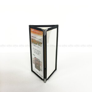 クリアメニューブック 縦長・三つ折6ページ・マグネットコーナー金具 合皮クリアテーピングタイプ ABW-5 シンビ(SHIMBI)