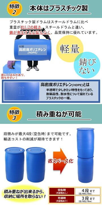 楽天市場】送料無料 ドラム缶 プラスチックドラム UN認定付き 200L 