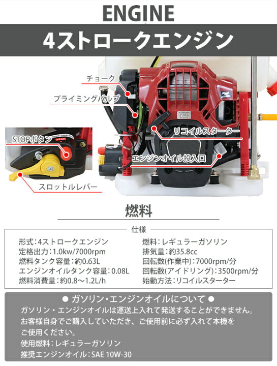 楽天市場】送料無料 噴霧器 エンジン式 背負式 4スト タンク容量約20L 