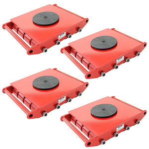 送料無料 マシンローラー 耐荷重約24t ポリウレタン製ホイール 4台 4台セット 360° ターンテーブル 回転台 運搬ローラー 運搬マシンローラー 重量物 低床 ポーター 赤 コロ車 ウレタンローラ