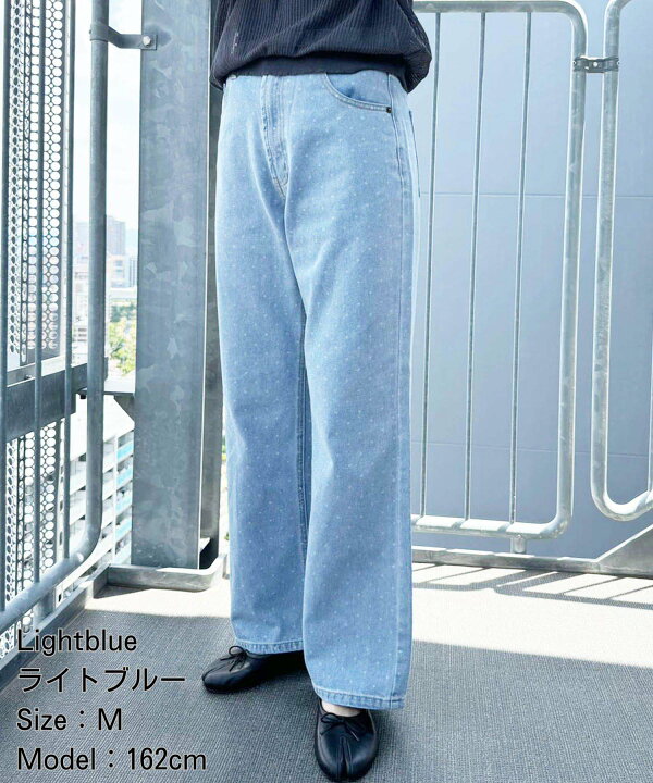 楽天市場】【3色展開】デニムパンツ ドット プリント ストレート 