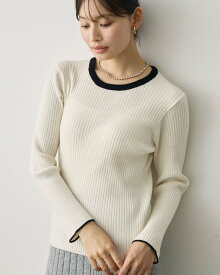 【2,980円→1,000円在庫限り】洗える リブニット リンガーニット 配色カラー クルーネック セーター トップス プルオーバー ミドル丈 長袖 差し色 伸縮性 ストレッチ カジュアル シンプル 着回し attiree アティレー※SALE品につき交換 返品不可