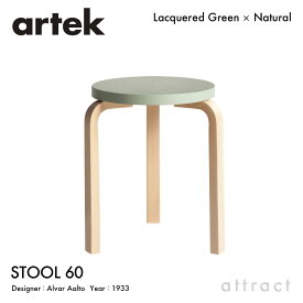 アルテック Artek STOOL 60 スツール 60 3本脚 バーチ材 スタッキング可能 デザイン：Alvar Aalto パイミオカラー：座面 グリーン 脚部 クリアラッカー仕上げ フィンランド 北欧