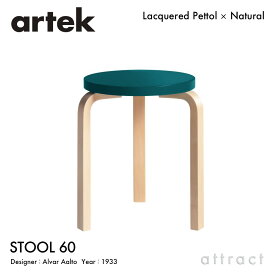 アルテック Artek STOOL 60 スツール 60 3本脚 バーチ材 スタッキング可能 デザイン：Alvar Aalto カラー：座面 ペトロール 脚部 クリアラッカー仕上げ フィンランド 北欧