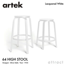 アルテック Artek 64 HIGH STOOL ハイスツール 64 バーチ材 椅子 カウンター チェア 高さ：2タイプ（65cm・75cm） デザイン：Alvar Aalto 座面・脚部 ホワイトラッカー仕上げ フィンランド 北欧