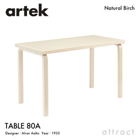 アルテック Artek TABLE 80A テーブル 80A サイズ：120×60cm 厚み 4cm バーチ材 デザイン：Alvar Aalto 天板 バーチ 脚部 クリアラッカー仕上げ ダイニング デスク フィンランド 北欧
