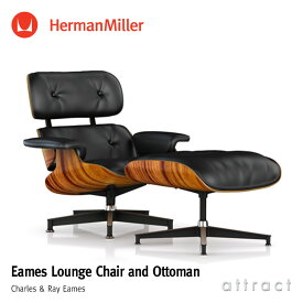 ハーマンミラー Herman Miller イームズ ラウンジチェア ＆ オットマン Eames Lounge Chair & Ottoman サントスパリサンダー 黒皮革 ブラックレザー デザイン：Charles & Ray Eames ES67071-9N2109 プライウッド 椅子 【RCP】【smtb-KD】