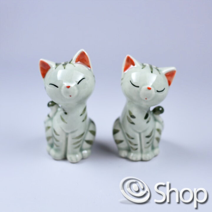楽天市場】猫の塩・胡椒入れセット 陶器（ねこ／ネコ）グレー : アット 