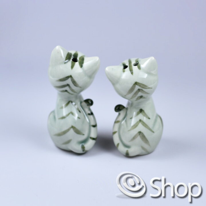 楽天市場】猫の塩・胡椒入れセット 陶器（ねこ／ネコ）グレー : アット 