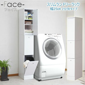 ランドリーラック 2分ペール付き 幅25 ホワイト スリム カゴ付き 奥行45 高さ179.5cm 背面化粧仕上げ ハイグロス サニタリー収納 洗面所 収納 すき間 隙間 白 すき間収納 隙間 洗濯カゴ2個付き