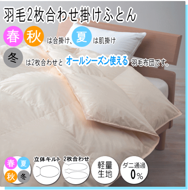 楽天市場】羽毛布団 クイーン クィーン 2枚合わせ 肌布団 合掛け布団