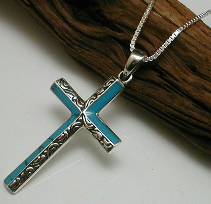 完璧ネックレス 十字架 ターコイズブルー クロス ペンダント チェーン おしゃれ ネックレス