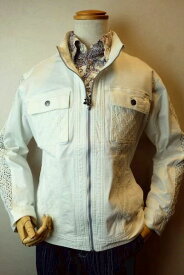 【セール50％OFF】 アンジェロガルバス GARBASUS 【ジージャン】【春夏アウトレット現品限り品】【メンズウェア】【デニムブルゾン】【レース生地】【アンジェロ服】レース使いストレッチジージャン ホワイト