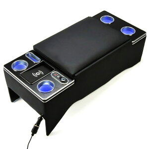 ワイヤレス充電 ハイエース 200系 専用 アームレスト 標準 S-GL 1型~8型 ガソリン ディーゼル 適用 コンソールボックス 運転席 助手席 肘置き ドリンクホルダー LED付き USBポート付き (トクトヨ)T