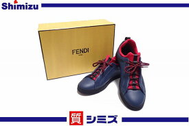 【FENDI】極美品 フェンディ モンスター スニーカー バグズアイ レザー　靴 サイズ：8　ネイビー/レッド 箱付【中古】