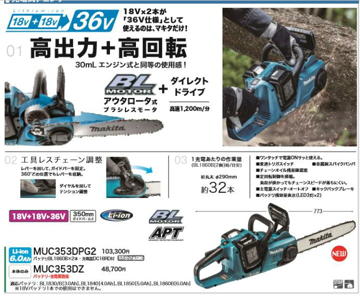 楽天市場】【インボイス対応】[税込新品]マキタ 36V充電式チェンソー 
