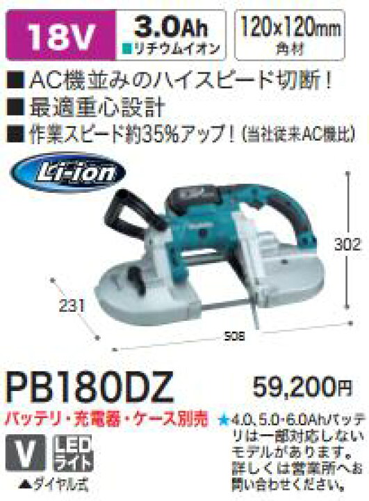 楽天市場】【純正】[税込新品]マキタ 18V充電式ポータブルバンドソー 