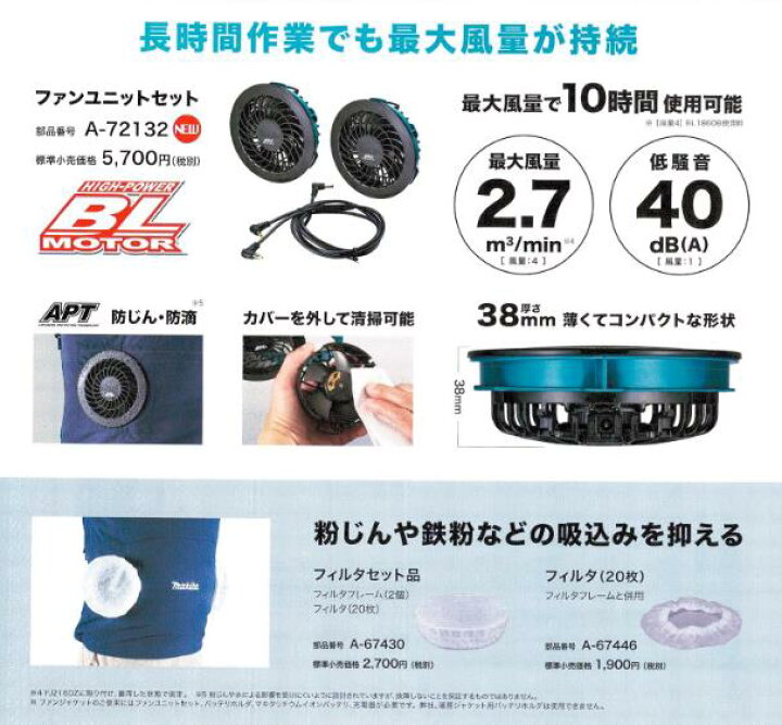 楽天市場】(純正)マキタ充電式ファン/暖房ジャケット・ベスト用薄型 