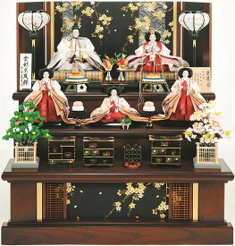 【本仕立】　金彩京友禅　九番親王　大三五官女　古代波桜　五人飾り　ひな人形　雛人形　三段飾り　【smtb-KD】