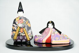 雛人形 コンパクト親王飾り 源氏雛 正絹仕立 木目込人形 平飾り ひな人形 [間口27cm]