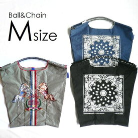 正規品 BALL＆CHAIN ボールアンドチェーン バッグ エコバッグ ショッピングバッグ 2way トート ショルダー Mサイズ BANDANA バンダナ DAMASK ダマスク TWIN HORSE 馬 SCARF スカーフ ホワイト/ネイビー/グレー/ブラック