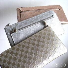 ノベルティ＆レザークリームプレゼント ORTICO オルティコ 長財布 薄い財布 モザイク型押し エナメル レザー L字ファスナー OR-0028KO MOSAIC ピンクゴールド/シルバー/ゴールド