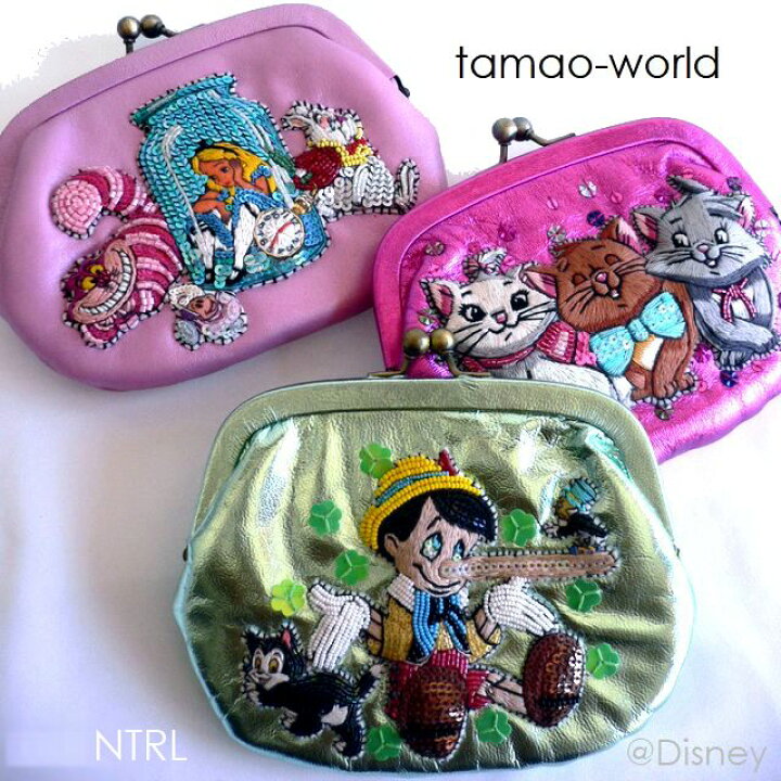楽天市場】Disney(ディズニー）キャラクターの刺繍入りレザーがま口  