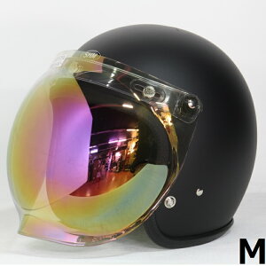 バブルシールド(クリア/ゴールドレインボーミラー)付 SHM Lot-500 JETヘルメット MAT BLACK M(57cm〜58cm)
